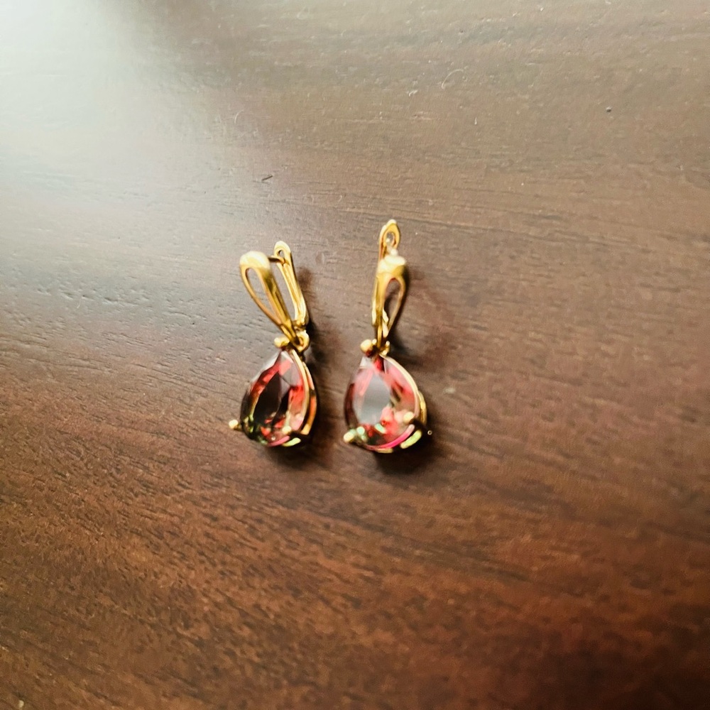 Rose Gold Watermelon Ruby Dangle Earrings - image 5